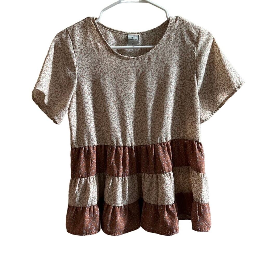 Women’s Tiered Short Sleeve Top - Brown Floral